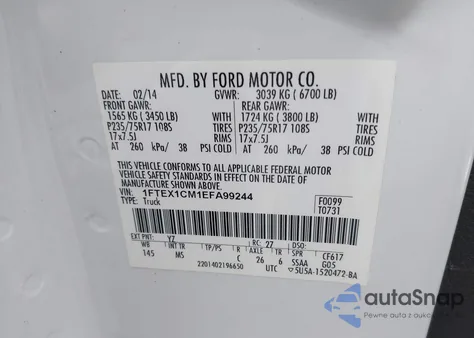 2014 Ford F-150 Xlt z USA, uszkodzony, nr VIN 1FTEX1CM1EFA99244